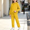 thumbnail image 2 of Girls 2 Piece Pullover Hoodie and Sweatpants Set Solid Color Long Sleeve Outfit with Kangaroo Pocket for Cozy Fall Winter School Daily Wear, 2 of 6