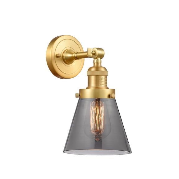 203-SG-G63 Innovations Lighting Cone - 1 Light Wall Sconce In Industrial Style-10 Inches Tall and 6.25 Inches Wide-Satin Gold Finish-Light Smoke Glass