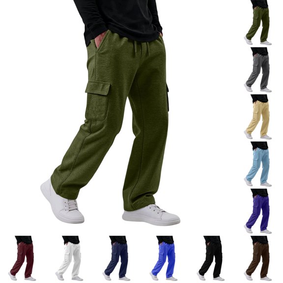 UDAUDU Men's Cargo Sweatpants Comfortable Fleece Loose Fit Casual Jogging Hiking Pants Open Bottom Sweatpants for Men Athletic Workout with Pockets Army Green M