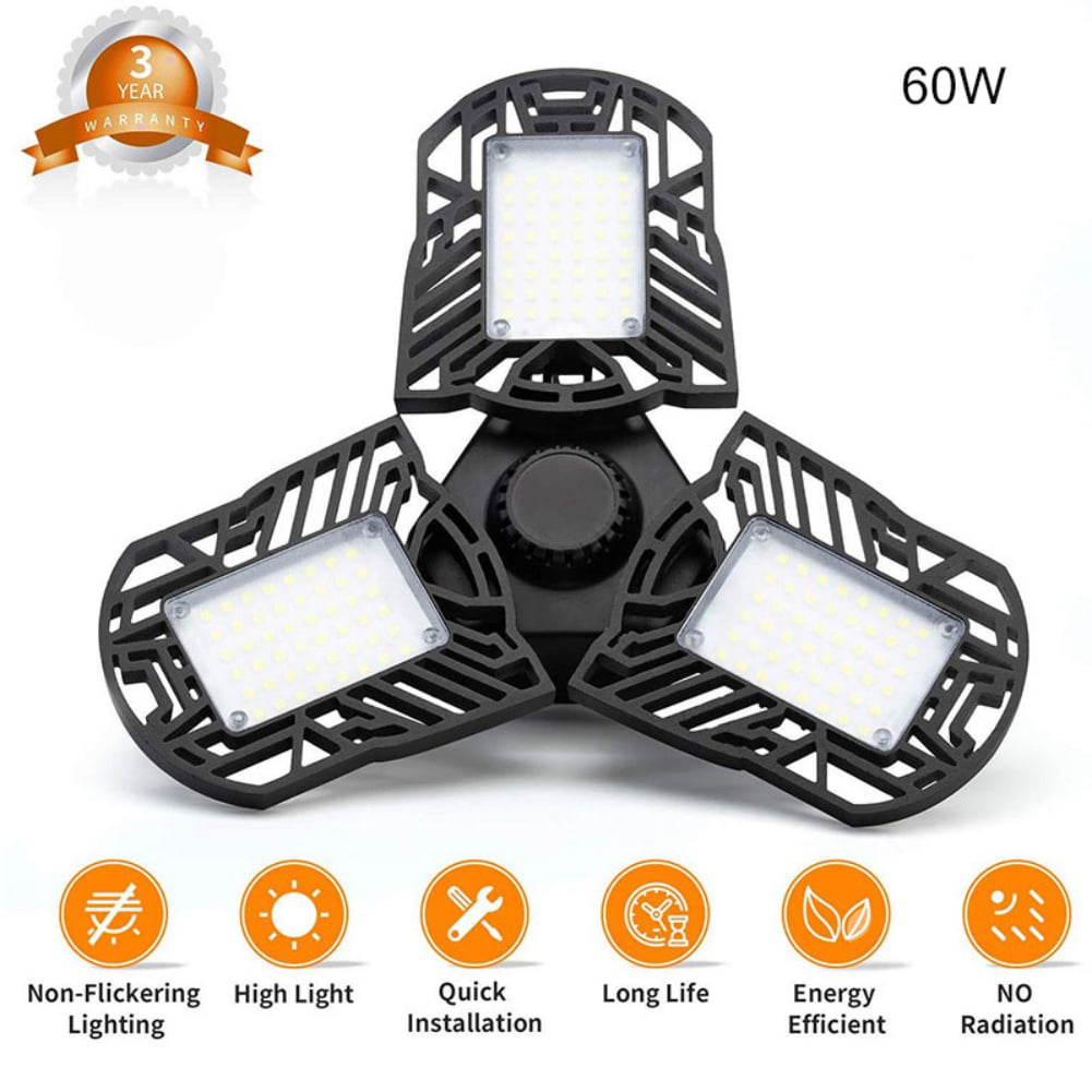 Details about   RundA LED Garage Lights 60W Deformable Ceiling 6000LM E26 Basement With 3 Bulbs 
