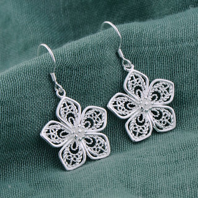 Pendientes de plata de ley 925 con flores para mujer, exquisitos accesorios de joyería para novia, regalo de moda para boda