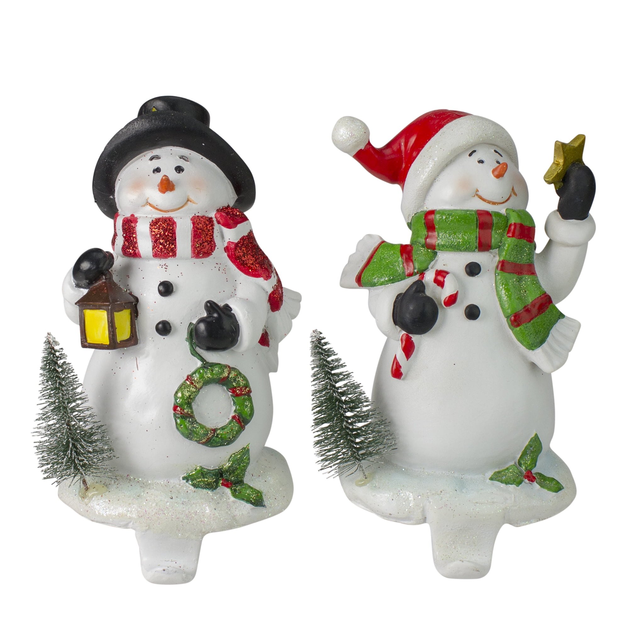 Set of 2 Glitter Dusted Snowman Christmas Stocking Holders 7.25