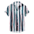 thumbnail image 1 of Camisas Para Hombre Manga Corta Camisas hawaianas de manga corta a rayas de verano para hombre con botones de ajuste regular (Dark Blue, L), 1 of 3