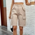 thumbnail image 3 of UTSJKR Women's Baggy Bermuda Cargo Shorts with Pockets High Waist Drawstring Wide Leg Denim Jean Shorts Summer Loose Fit Shorts Khaki S, 3 of 6