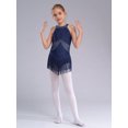 thumbnail image 2 of YiZYiF Kids Girls Shiny Tassel Jazz Latin Dance Dress Leotard Keyhole Back Lyrical Dance Costume Navy Blue 16, 2 of 7