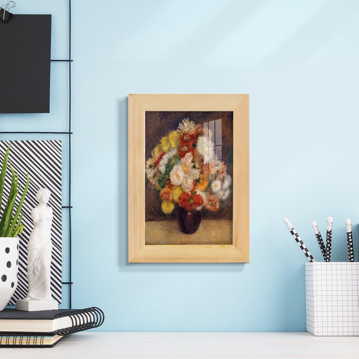 Bouquet of Chrysanthemums -Framed Print w/glass-Natural Wood