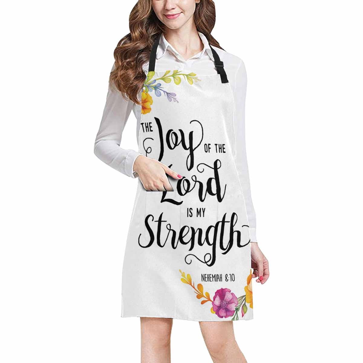ASHLEIGH Religious Joy Of The Lord Kitchen Apron Mens and Womens Bib Apron Adjustable with Pockets for Cooking Baking Gardening