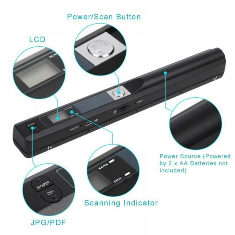 Portable Scanner, Photo Scanner for A4 Documents Pictures Pages Texts in  900 Dpi, Flat Scanning, Wand Document Scanner Uploads Images to Computer  Via