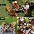 thumbnail image 4 of Brown Teal Geometric Round Tablecloth for 55-60 Inch Tables,Fitted Table Cover with Elastic Edge,Retro Modern Plaid Abstract Art Waterproof Outdoor Table Cloth Protector for Patio Garden Dinner, 4 of 9