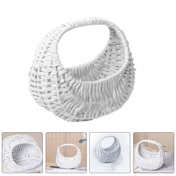 FUEENIRVA Wicker Wedding Flower Basket White 1Pcs Rural Style