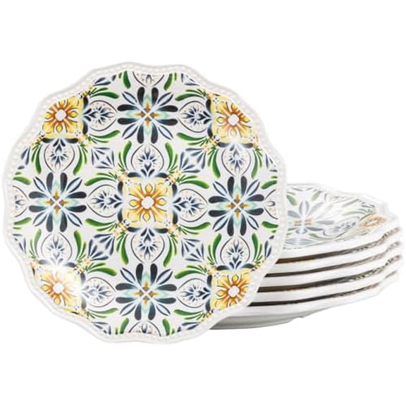 8.5-Inch Salad Melamine Plates Set of 6, Rustic Dessert Dinner Plates with Flower Shape, Dishwasher Safe Decorative Plates for Garden Party, Family Meals, Birthdays Party & Everyday Use