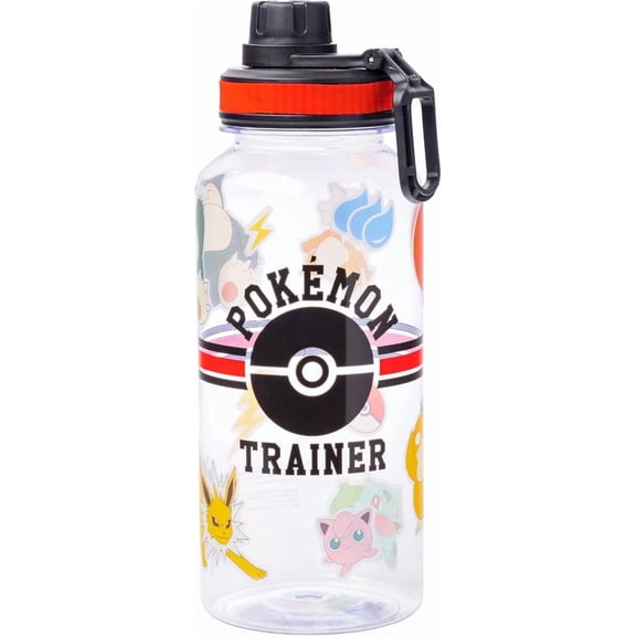 Silver Buffalo Pokemon Trainer Icons Twist Spout Plastic Water Bottle with Stickers You Stick Yourself, 32 Ounces