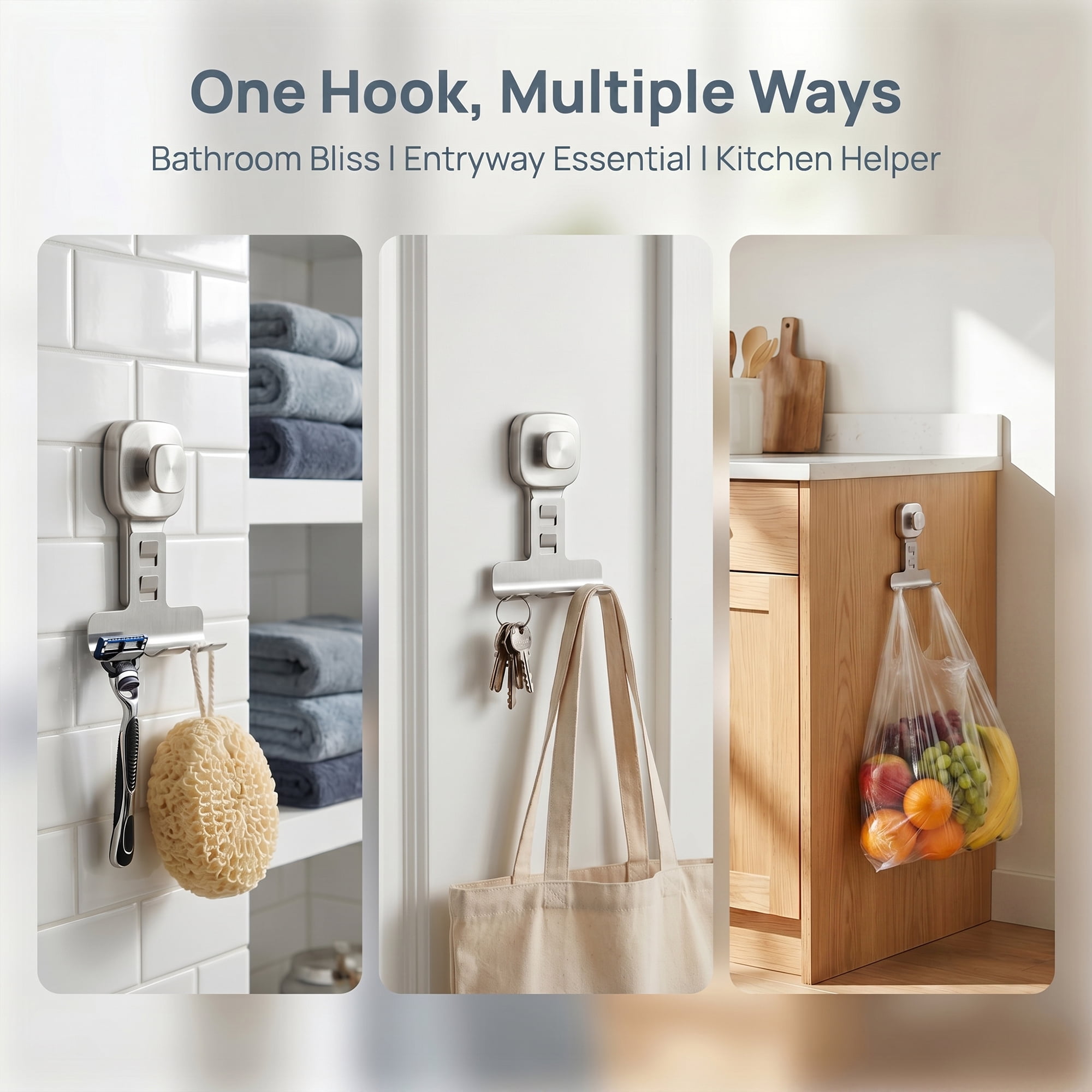 Unique Bargains Suction Cup Hooks for Shower 2-Pack Wall Hooks for Hanging Silver2