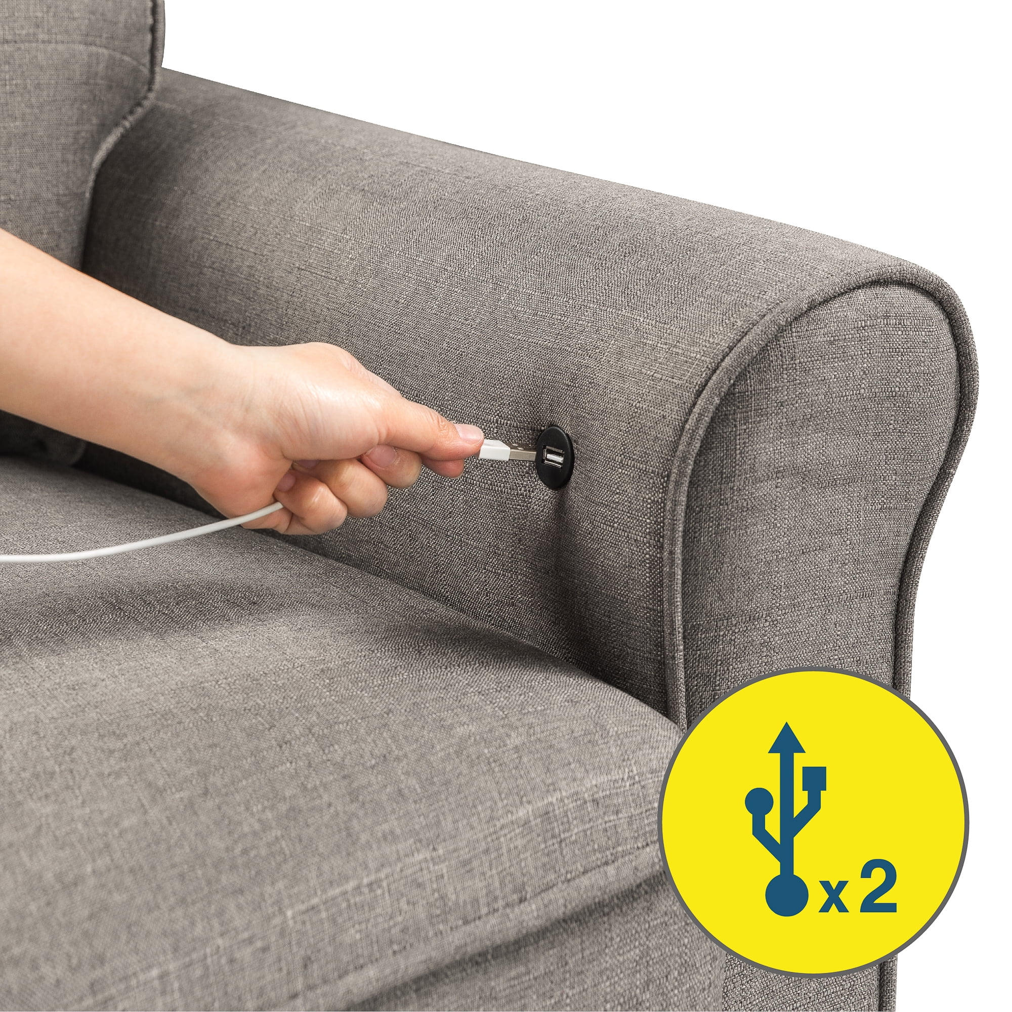 Zinus Sayan Fabric Sofa Couch with USB Ports, Sand Grey
