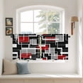 thumbnail image 2 of Red Black Geometric Tier Curtains 24 Inch Length, Modern Color Block Abstract Cafe Short Curtains for Bathroom Over Sink, Small Kitchen Curtain Light Filtering Tiered Drapes 2 Panels 27.5"Wx24"L, 2 of 8