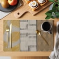 thumbnail image 2 of Beige Yellow Textured Placemats Set of 6, Vintage Art Farmhouse Striped Placemats for Dining Table, Place Mats for Kitchen Tabletop, Waterproof Wipeable Dining Table Mats Set, 2 of 9