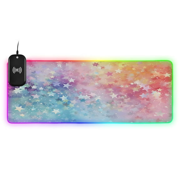 Wireless Charging Mouse Pad Large RGB Gaming Desk Mat 13 Light Modes Mousepad 31.5x11.8 Starry Sky and Star
