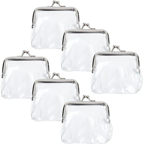 6PCS Clear Coin Purses Transparent Change Purses Waterproof PVC Jelly Wallets Kiss Lock Clear Change Pouch Gifts for Women Carrying Your Change Cards Earphone Keys for diy