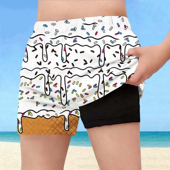 Babcutegg Children’s Printed Sea Sponge Short Pants – Elastic Waist Summer Beach Shorts with Ice Cream Design and Breathable Fabric White Size 5-6 Years
