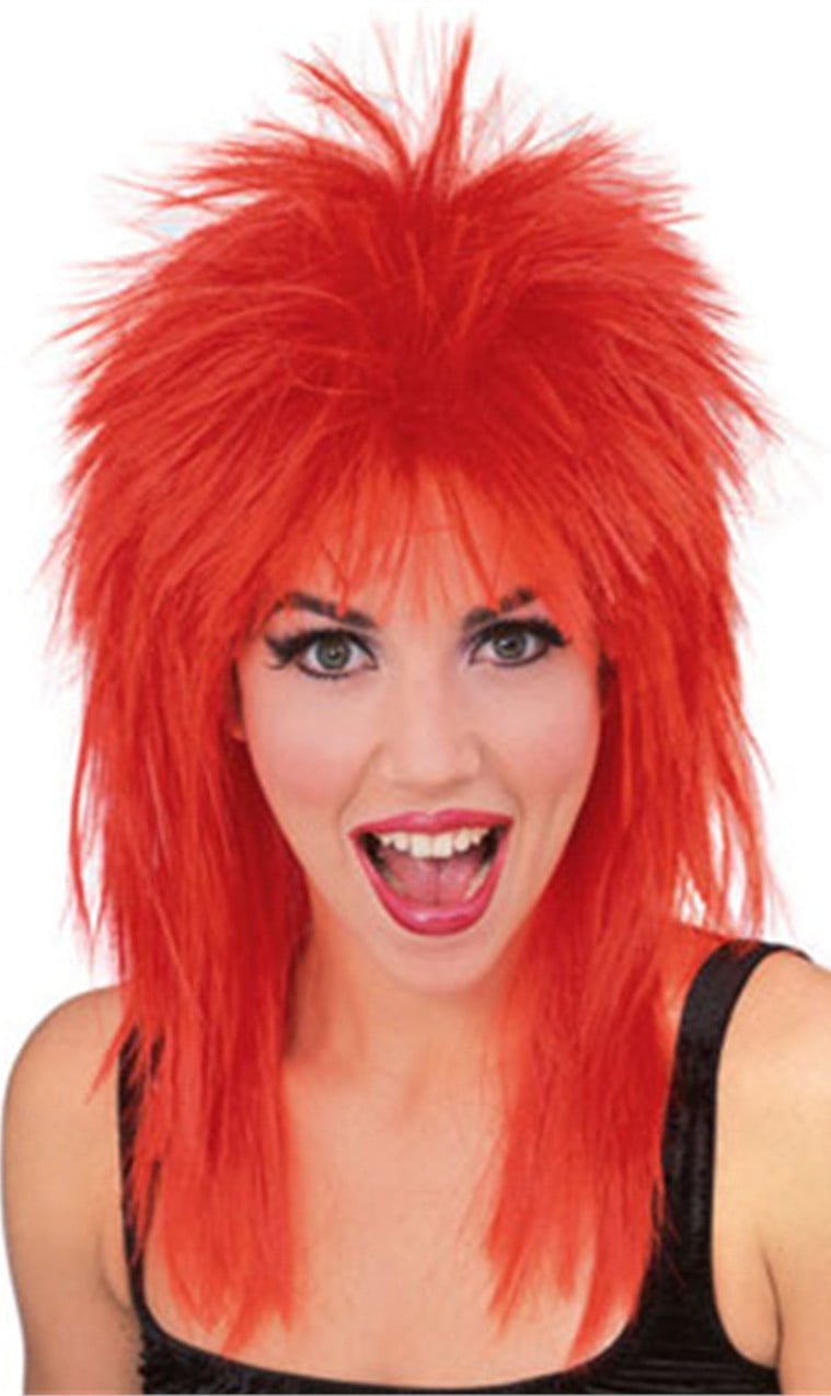 Adult Womens Neon Orange Spiked Shag Punk Costume Wig