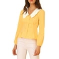 thumbnail image 5 of INSPIRE CHIC Women's Contrast Peter Pan Collar Long Sleeve Button Down Cotton Shirt L Yellow, 5 of 6