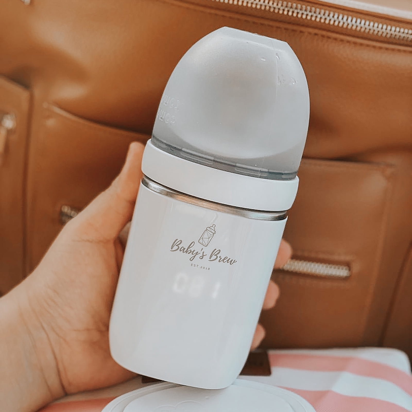 Portable Baby’s Brew Bottle Warmer + Como Tomo Adapter – USB-C Rechargeable, Cordless Feeding On-the-Go