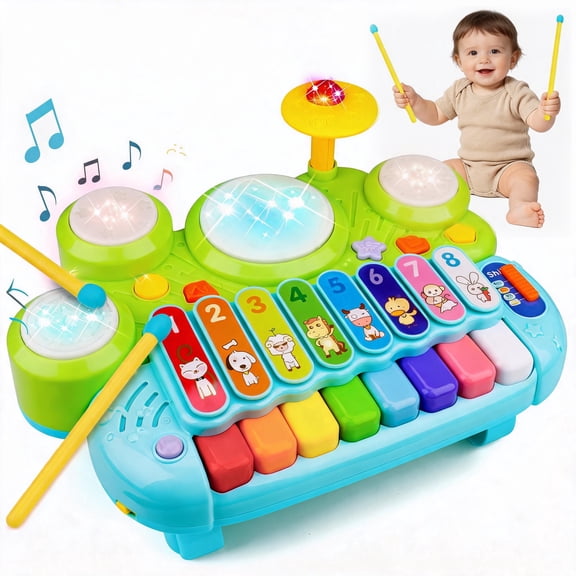 LieGorJi 3 in 1 Baby Musical Toys Set , Piano Keyboard Xylophone Drum Set for Toddlers Girls Boys, Music Instrument Learning Toys for 1-3 3-5 5-8 Year Old