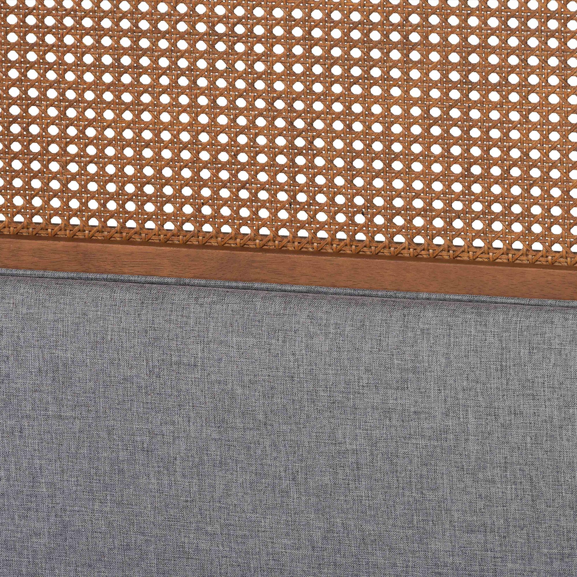 Baxton Studio Irina Mid-Century Modern Grey Fabric and Ash Walnut Finished Wood Queen Size Platform Bed