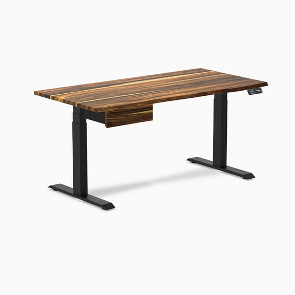 Desky Dual Hardwood Standing Desk With Drawer - Pheasantwood / 60 X 30 Inches / Matte Black