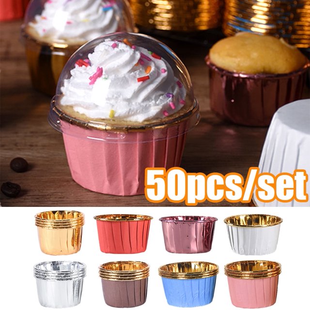 Cheer.US - 50 moldes de aluminio para cupcakes - Moldes estándar para muffins - Capacillos para hornear, moldes de papel para muffins, moldes decorativos para bodas, cumpleaños, baby showers y fiestas