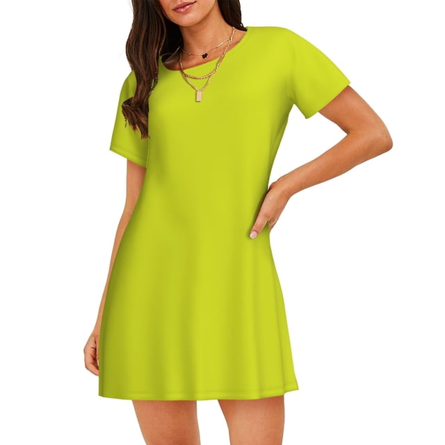Fotbe Yellow Bata de Dormir para Mujer con Estampado, Camisón de Algodón de Manga Corta, Ropa de Dormir Casual