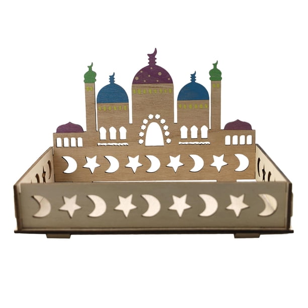 Bandeja de Ramadán de madera Eid Mubarak, bandeja para servir vajilla, D Yuyangstore Bandeja de madera de Ramadán