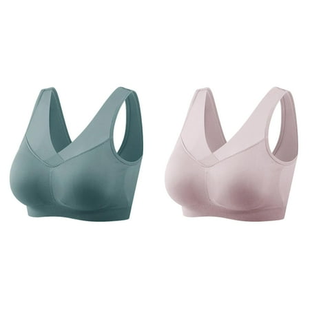 (2-Pack) Kcodviy Women s Comfortable and Womens Bras Front Closure Thin Summer Bra Beautiful Sports Bras Pack Back Tank Top No Low Back Sports Bra Steel Ring Bra