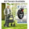 thumbnail image 5 of Andador plegable HOMLAND con asiento para personas mayores, ruedas grandes de 8", capacidad de peso de 350 lb, asas y altura del asiento ajustables, andador ligero con ruedas, color negro, 5 of 5