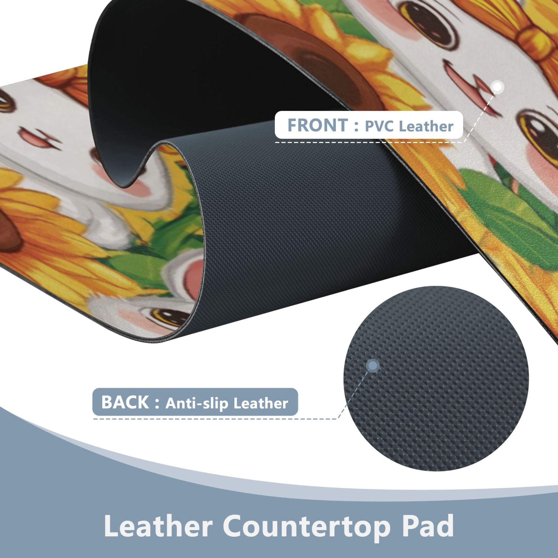 Leather Keyboard and Mouse Desk Mat Office Desk Accessories Protective Office Desk Decor Desk Pad Mat for Gaming, Work from Home, Office Bunnies and Sunflowers 16.5" x 35.4"