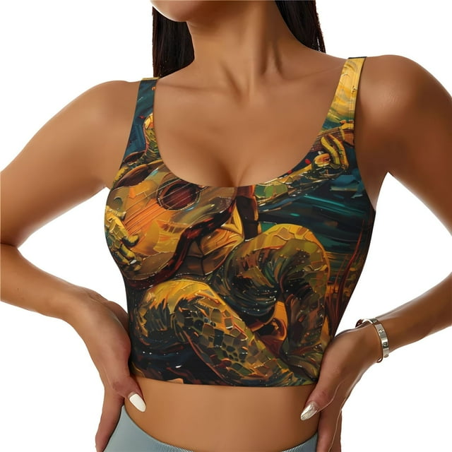 Lsque Soutien-Gorge de Sport Imprimé Tortue Nuit Étoilée pour Femmes, Compression, Évacuation de l'Humidité, Soutien-Gorge de Sport à Fort Impact pour Femmes, Soutien-Gorge de Sport TG