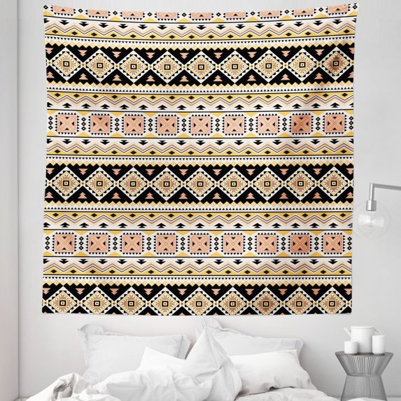 Aztec Tapestry, Repeating Abstract Triangles Tribal Motifs Pattern, Fabric Wall Hanging Decor for Bedroom Living Room Dorm, 5 Sizes, Multicolor, by Ambesonne