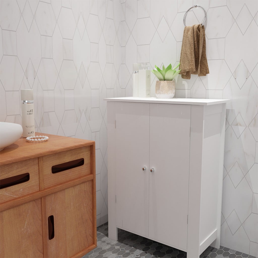 Bathroom Floor Storage Side Organizer With 2 Doors Storage