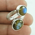 thumbnail image 5 of Genuine Labradoratie Stackable Round Ring, 2 Stone Blue Fire Ring, Dainty Ring, Cocktail Adorable Ring, Bohemian Pinky Good Friday Gift, June Birthstone Stunning Ring (Labradorite, Size 7), 5 of 6