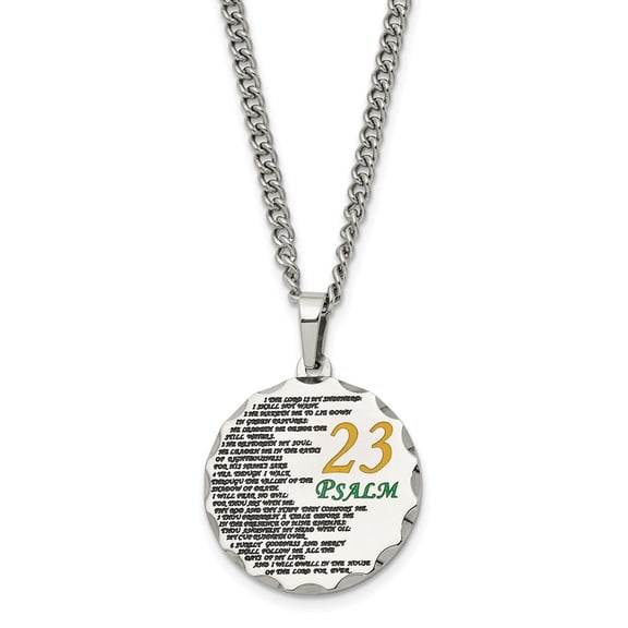Stainless Steel Polished Acid Etched Psalm 23 24in Necklace