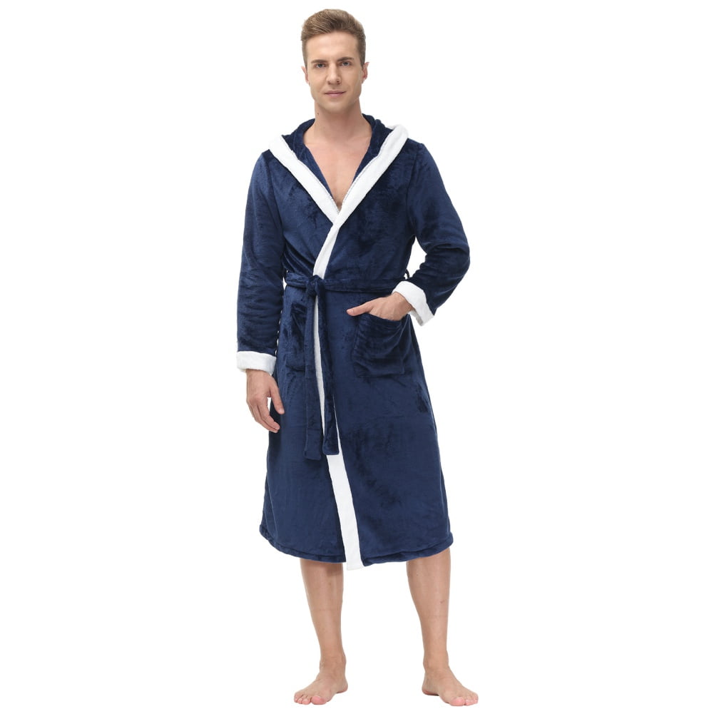 Xmarks Men's Coral Fleece Plush Robe Shawl Collar Heavyweight Full