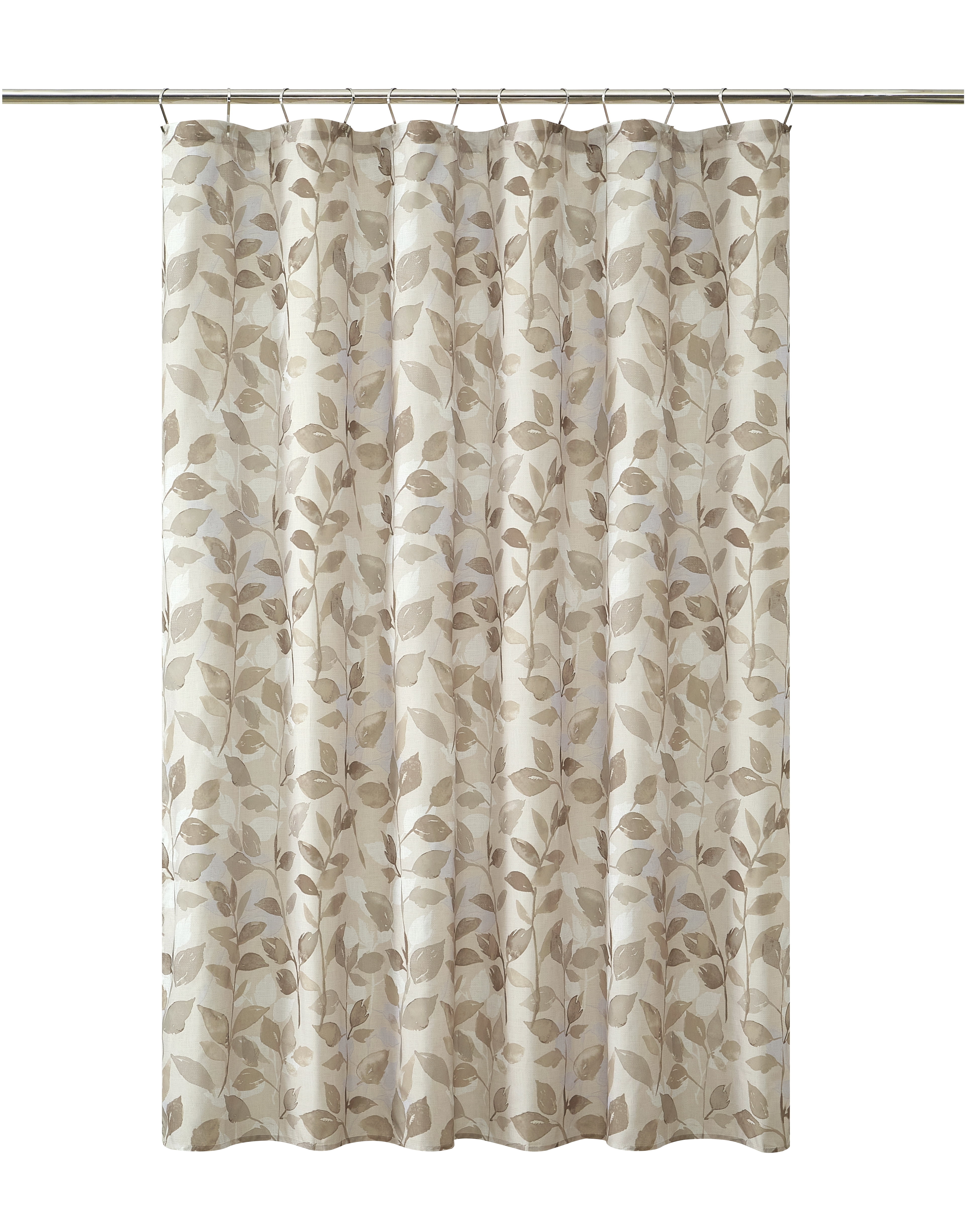 Mainstays 15-Piece Brown Leaves Bathroom Set – Shower Curtain, Bath Rugs & Hooks, Nature-Inspired Washable Décor