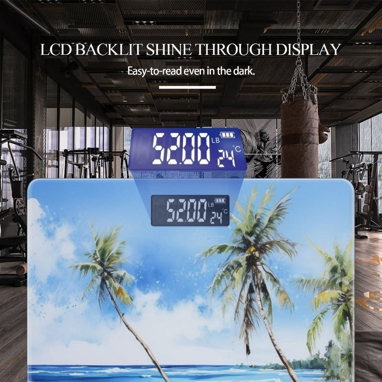 Bathroom Scale, Highly Accurate Digital Body Scale,Precisely Measures Weight up to 400 lbs-Watercolor Beach Scene With Palm Trees And Waves
