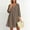 Khaki, variant on Women Solid V Neck 3/4 Sleeve Cotton Linen Mini Dress, Loose Casual Swing Dress, Breathable Vacation Dress Khaki XL(XL)