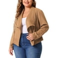 thumbnail image 2 of DARING DIVA Plus Size Faux Suede Lapel Open Front Cardigans Jacket 1X Brown, 2 of 6