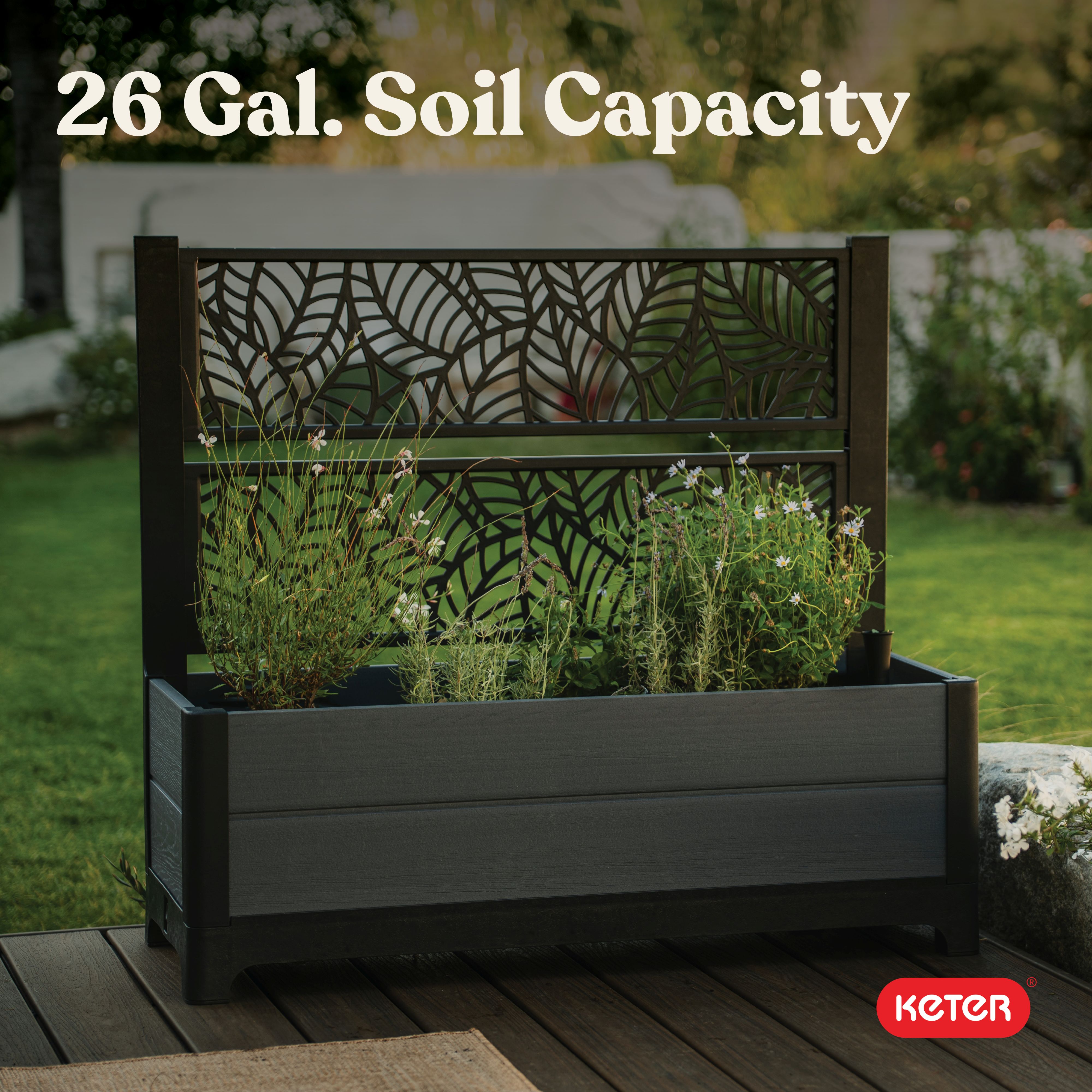 Keter Tulip Screen Planter - Perfect for Growing Fresh Vegetables, Flowers and Herbs, Gray