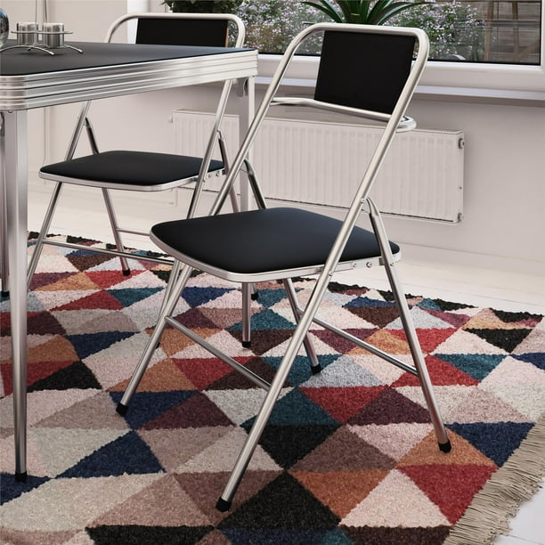 Cosco Stylaire Vinyl Padded Folding Chair, Silver and Black, 4Pack