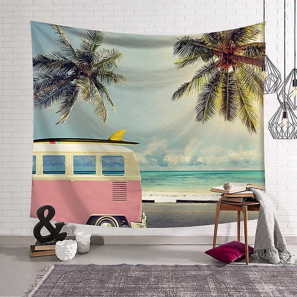 Tapiz de playa boutique para colgar en la pared, tapiz de pared de árbol de coco, tapiz de surf, tapiz bohemio, tapiz hippie, dormitorio, sala de estar, dormitorio, arte para colgar en la pa