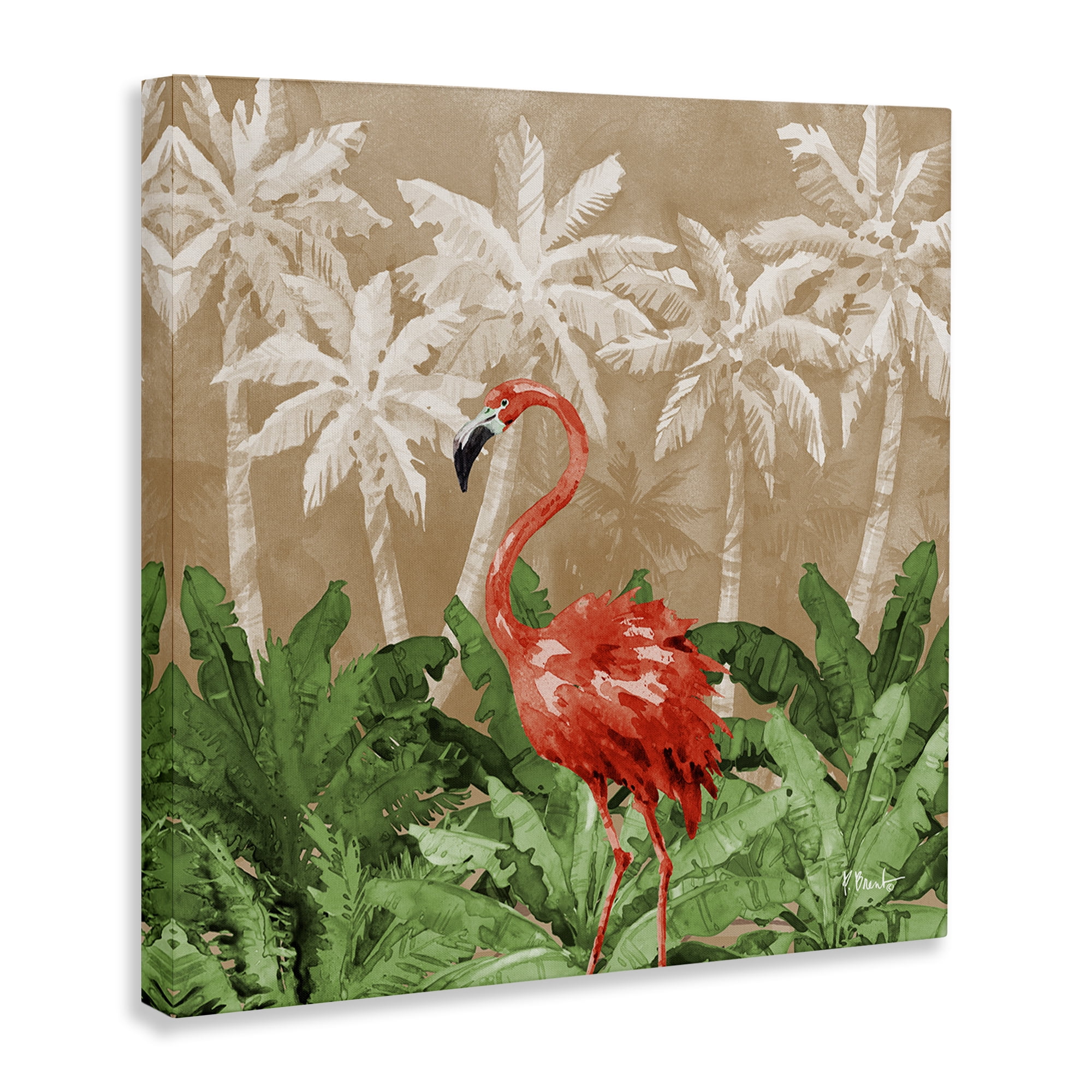Stupell Industries Flamingo Jungle Scenery Animals & Insects Painting Gallery Wrapped Canvas Art Print Wall Art, 17 x 17