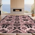 thumbnail image 2 of Design&I 9'x12' Washable Area Rug Damask Symmetrical Ribbon Motifs Delicate Scattered Pink Coquette Refined for Great Room, Large Living Giant Skid-Resistant, 2 of 7